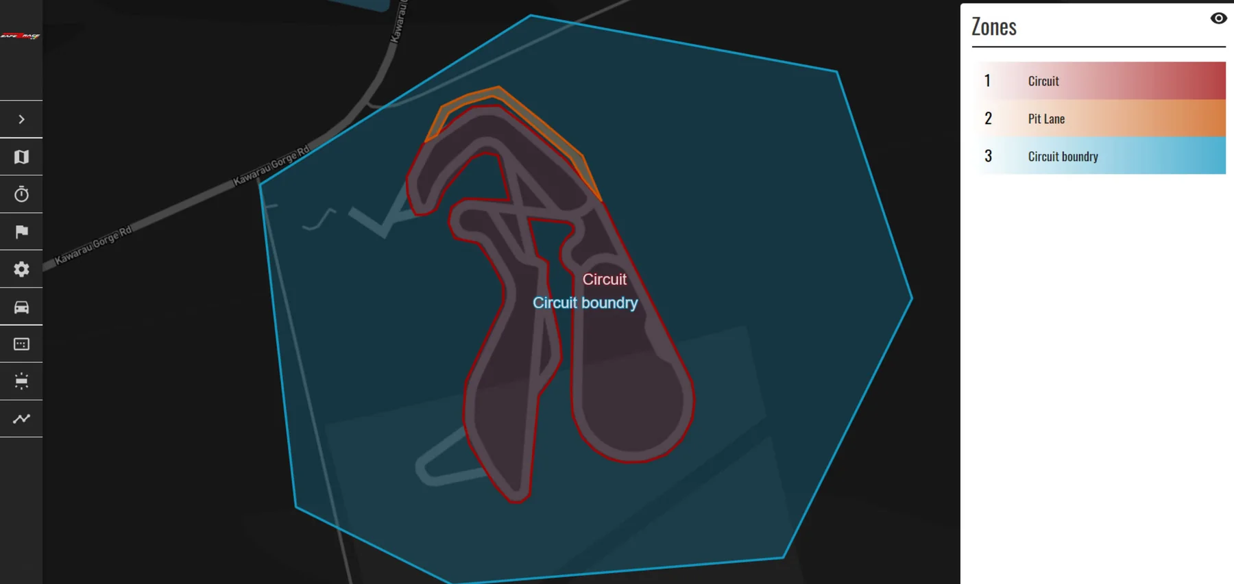 Safe2Race race control software on an iMac: zones example